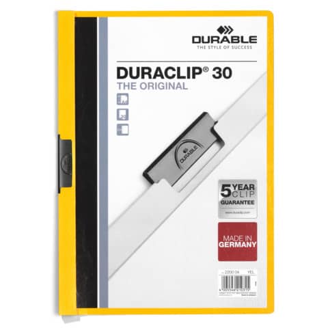 Cartellina con clip Durable DURACLIP® A4 giallo - dorso 3 mm - capacità 30 fogli 2200-04